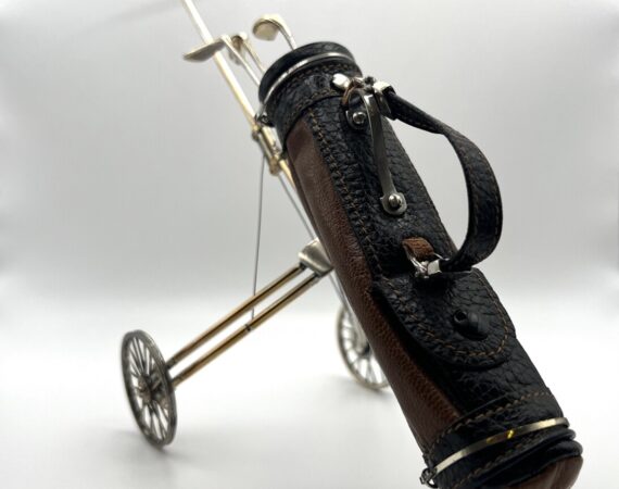 Sacca da golf in miniatura in argento e cuoio - Gioielleria De Vitis 1936 Sabaudia