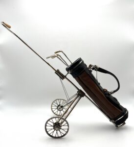 Sacca da golf in miniatura in argento e cuoio - Gioielleria De Vitis 1936 Sabaudia