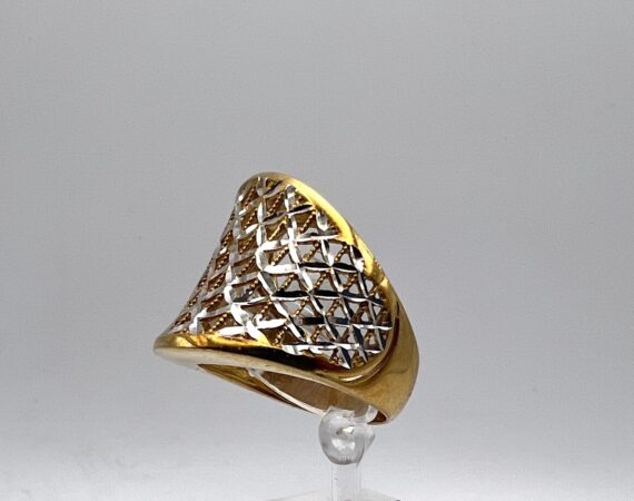 Anello a fascia traforata in oro 18kt giallo e bianco - Gioielleria De Vitis