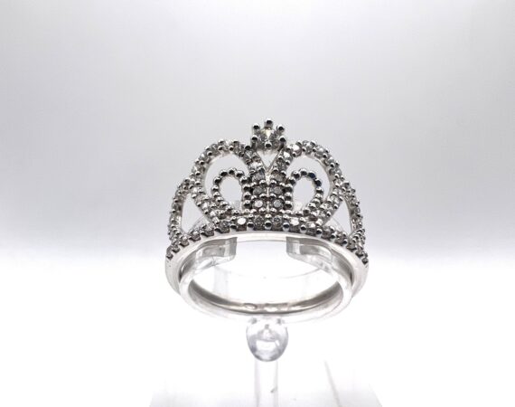 Anello in oro bianco 18 kt a corona con zirconi - Gioielleria De Vitis Sabaudia