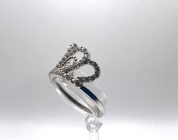 Anello in oro bianco 18 kt a corona con zirconi - Gioielleria De Vitis Sabaudia