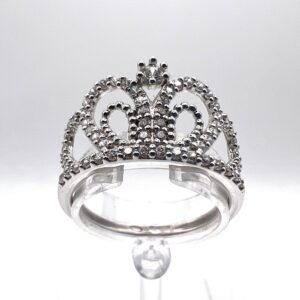 Anello in oro bianco 18 kt a corona con zirconi - Gioielleria De Vitis Sabaudia