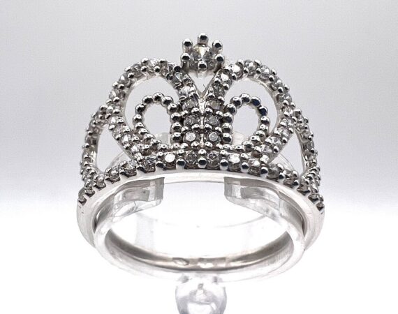 Anello in oro bianco 18 kt a corona con zirconi - Gioielleria De Vitis Sabaudia