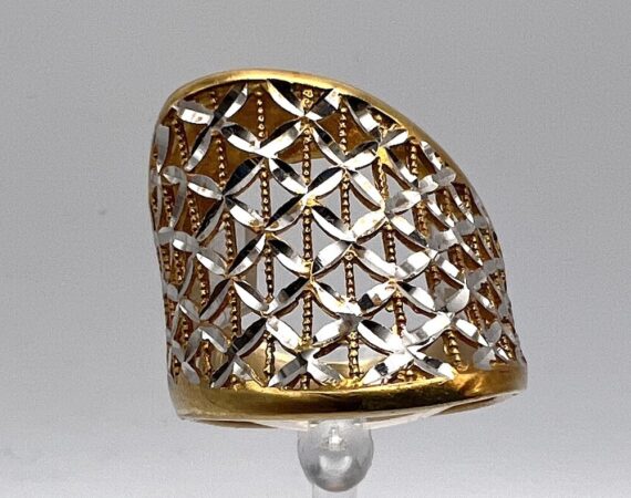 Anello a fascia traforata in oro 18kt giallo e bianco - Gioielleria De Vitis
