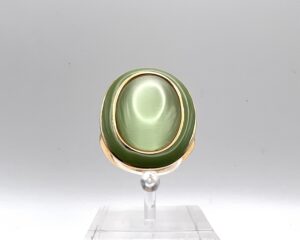 Anello Ventidieci in argento con pietra di colore e smalto verde