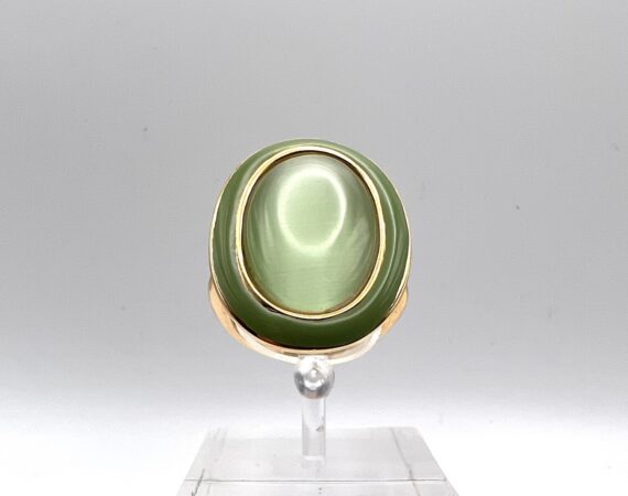 Anello Ventidieci in argento con pietra di colore e smalto verde