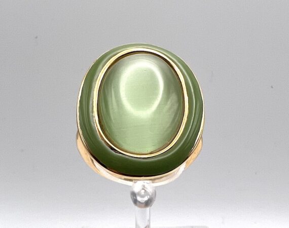 Anello Ventidieci in argento con pietra di colore e smalto verde