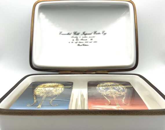 Scatola portacarte da gioco Fabergé in ceramica di Limoges - Gioielleria De Vitis Sabaudia