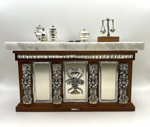 Miniatura banco da farmacista in argento, marmo e legno - Gioielleria De Vitis Sabaudia