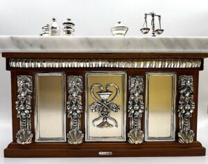 Miniatura banco da farmacista in argento, marmo e legno - Gioielleria De Vitis Sabaudia